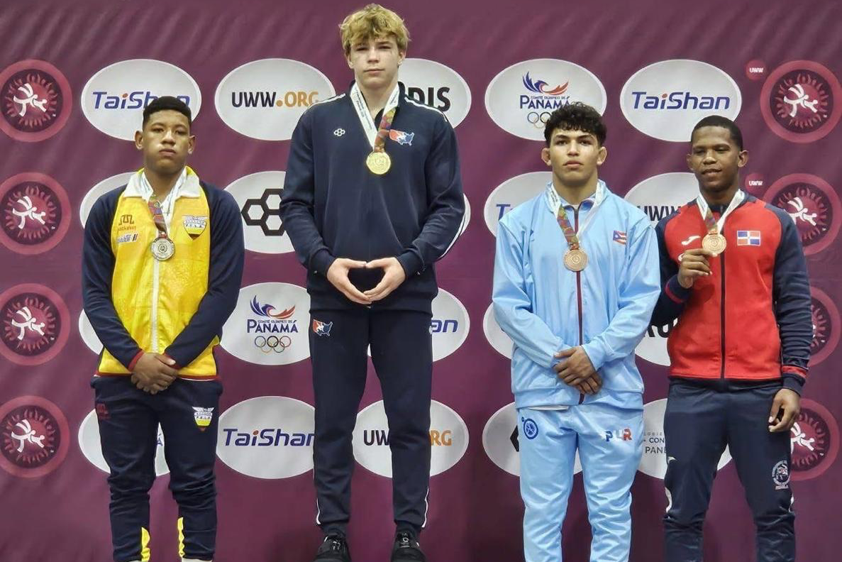 Podio del torneo estilo Greco Romano, categoría 80 kilogramos del Campeonato Panamericano U17 de Lucha Olímpica en Panamá. (Crédito: Prensa Union Wrestling)